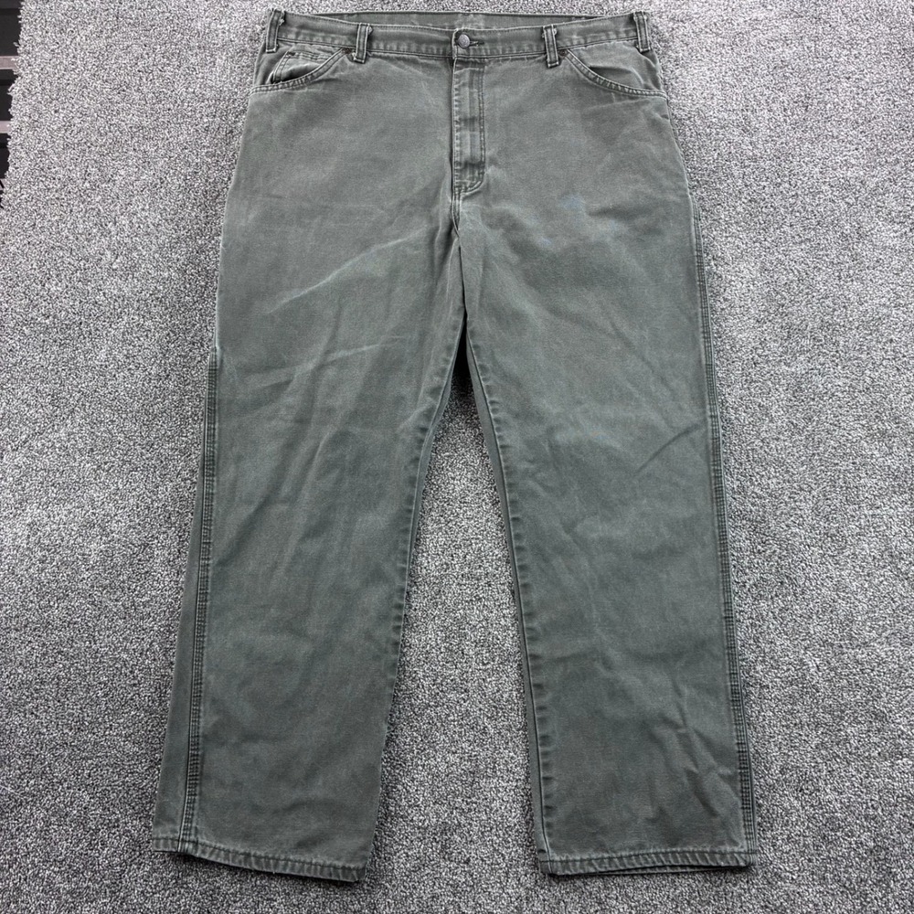 Vintage Dickies Carpenter Pants Mens 40x30 Green Faded Heavy Canvas Workwear